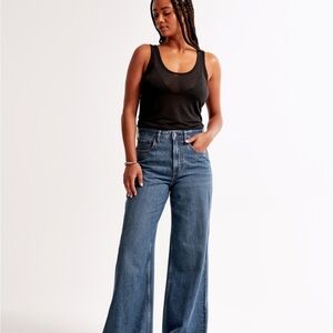 Blue Flare Jeans with High Waist and Full Length